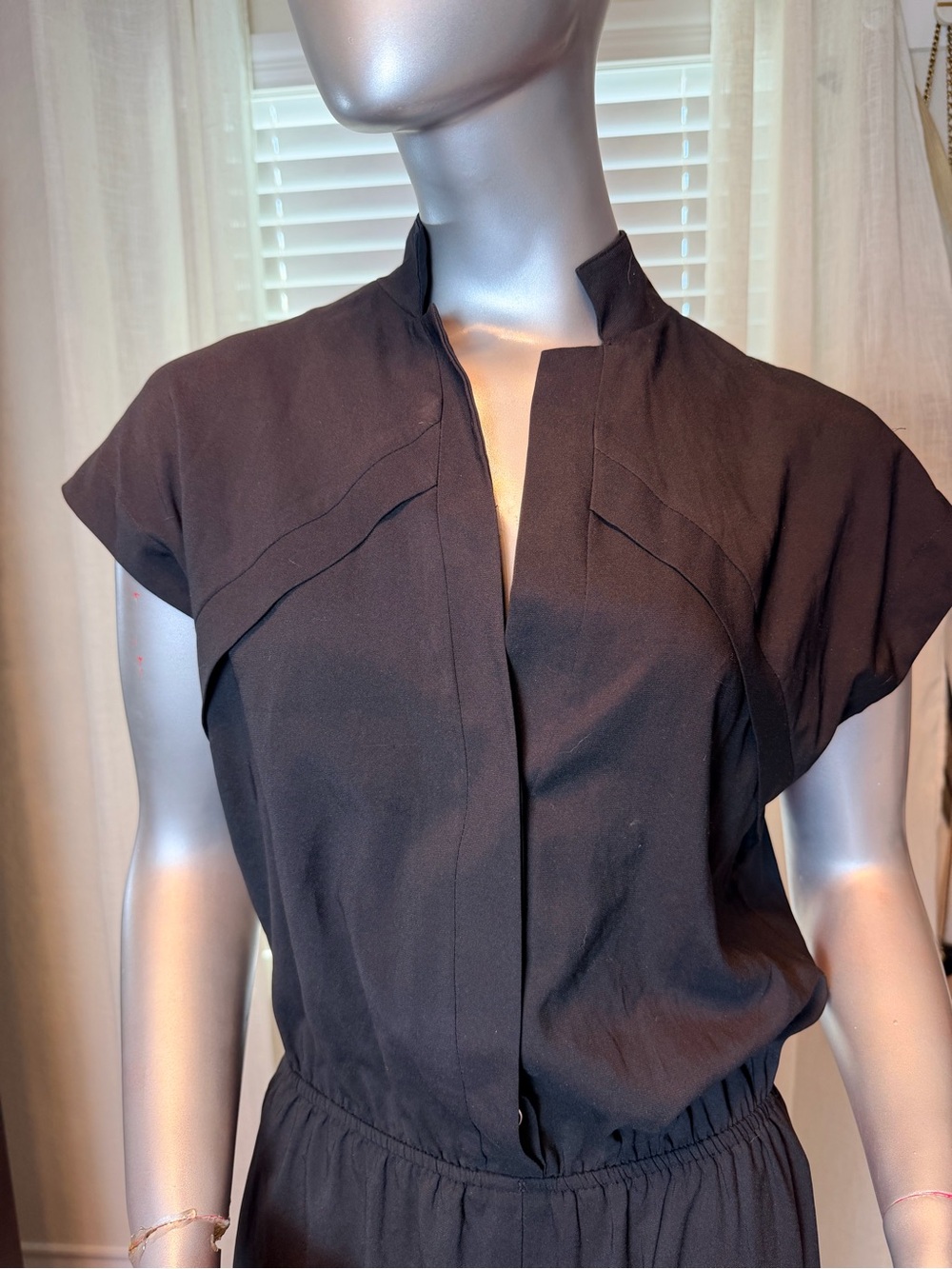 BCBGeneration BCBG Black Utility Jumpsuit Medium Cap Sleeve Cinched Waist Travel - Picture 3 of 13